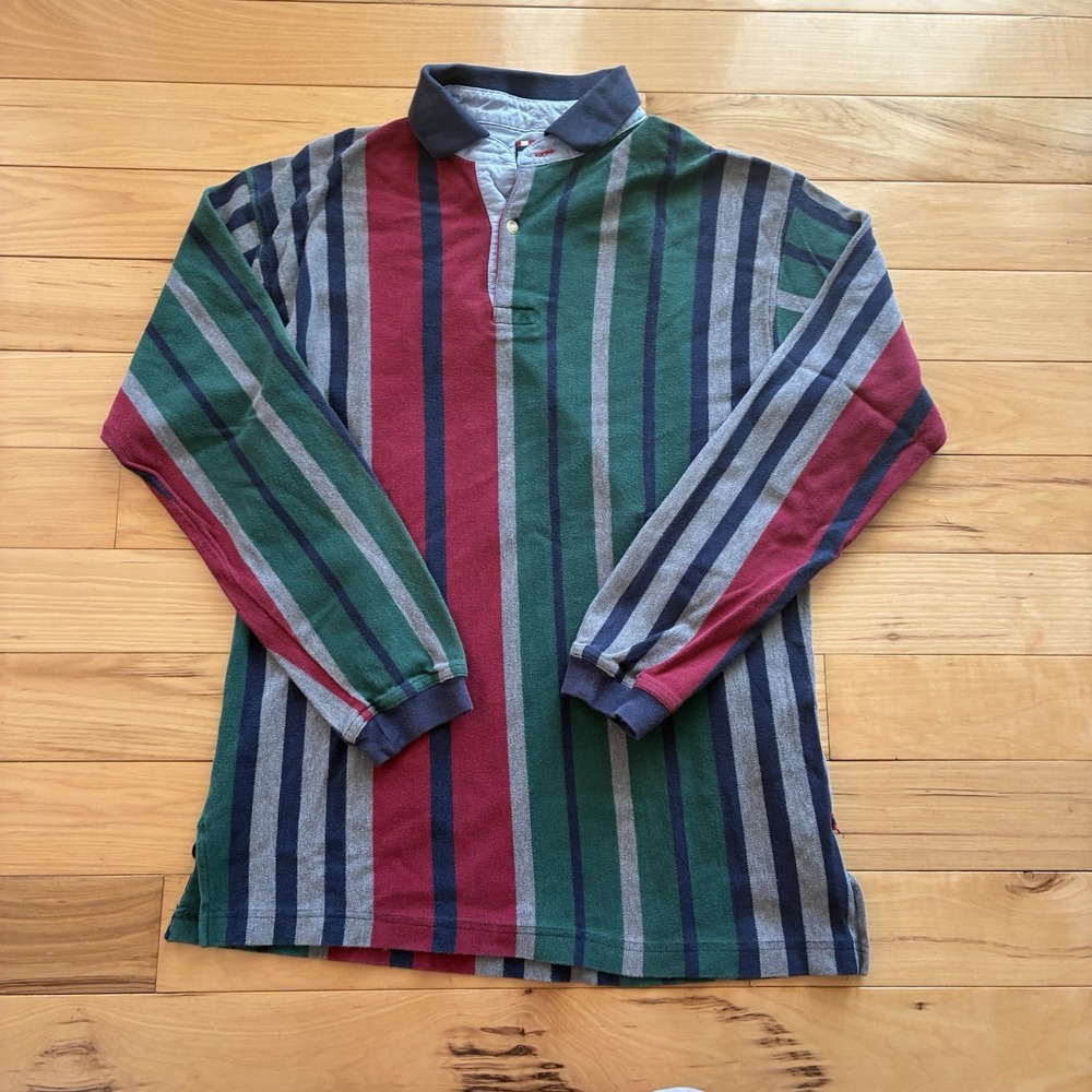 Vtg Bugle Boy Rugby Shirt Mens M Vertical Striped Colorblock Long Sleeve 90s